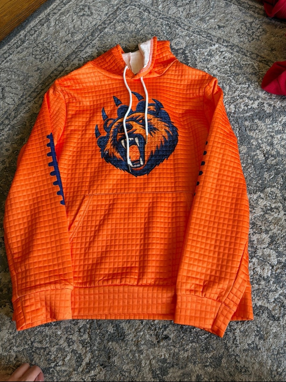 Source Unknown Orange Quilted Hoodie with Navy Bear Graphic